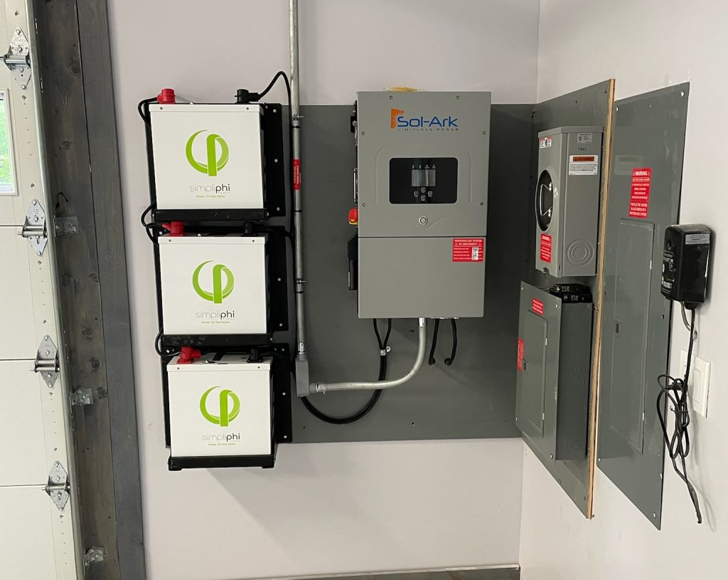 Close-up of a residential battery backup unit providing whole-home power protection